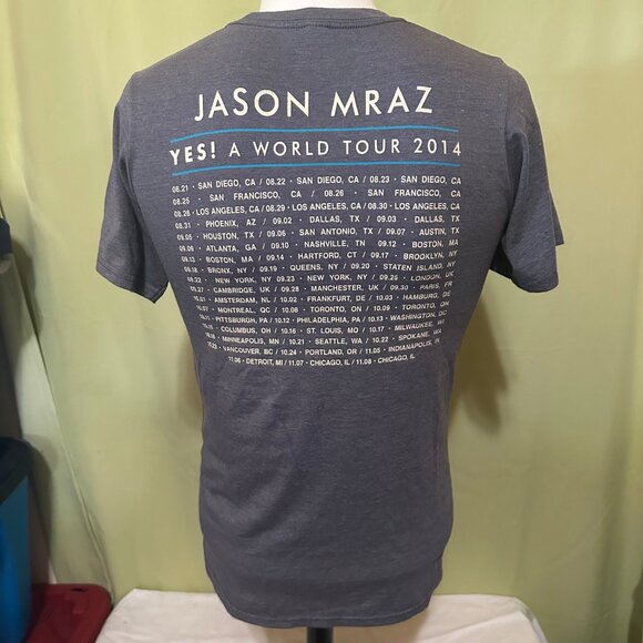 Jason Mraz and Raining Jane 2014 Yes World Tour Men's Gray Shirt Small Anvil - Picture 2 of 3